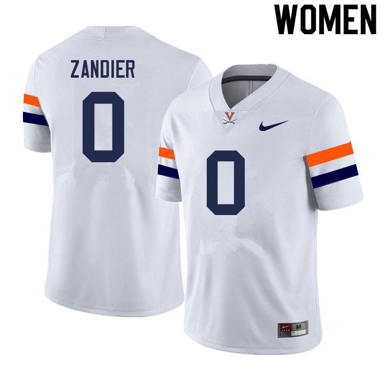Women #0 Zane Zandier Virginia Cavaliers College Football Jerseys Sale-White - Click Image to Close